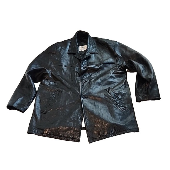Vintage‎ Remy Mens Black Leather Jacket Button Front Made in USA